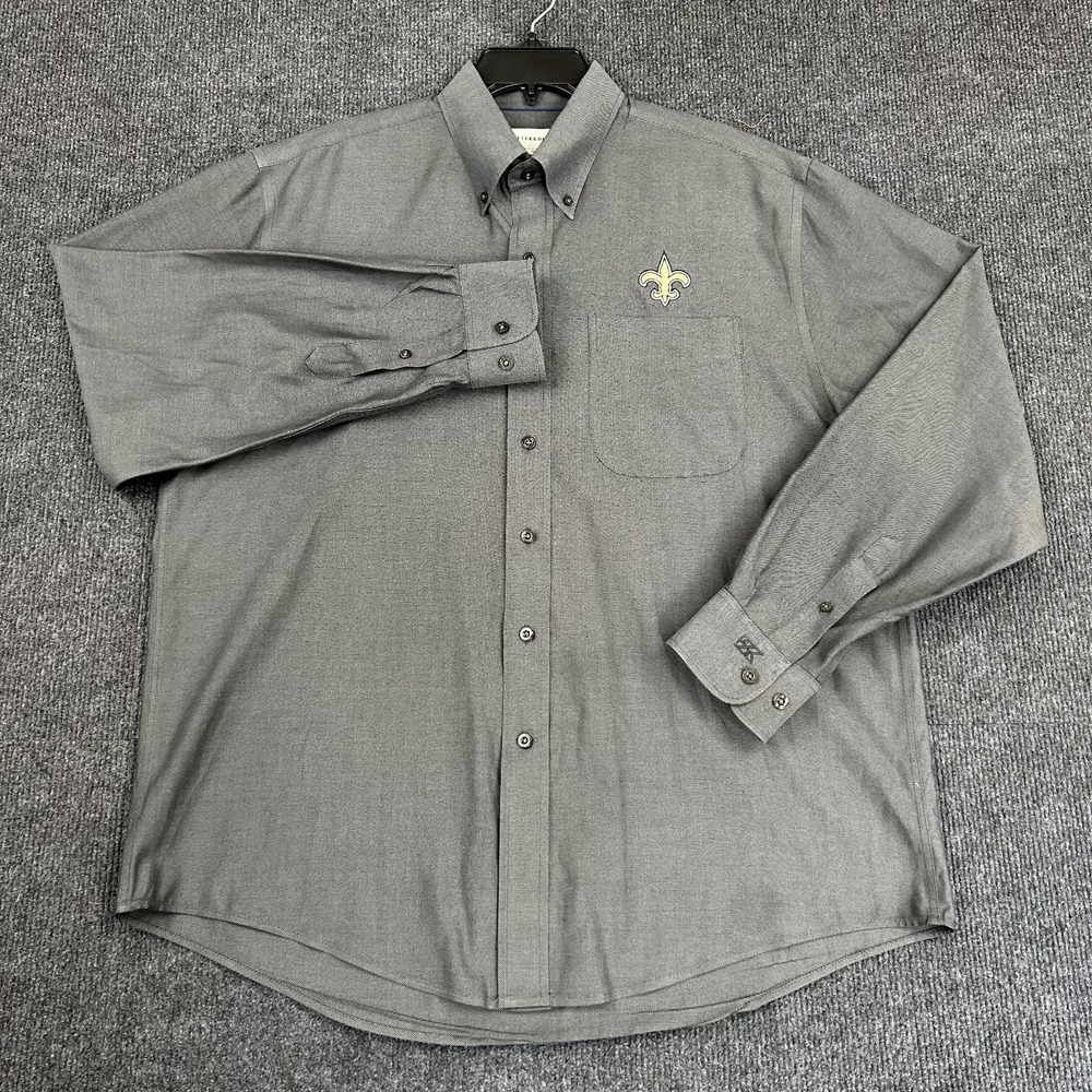 Cutter & Buck New Orleans Saints Mens Button Long Sleeve Large Shirt Gray Sporty